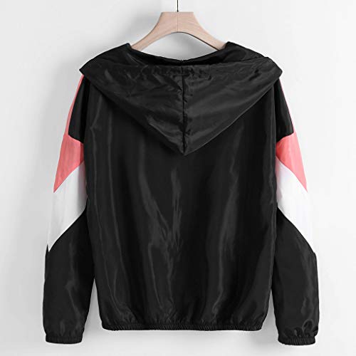 BaZhaHei Abrigo Mujer Casual Manga Larga Cremallera Color Patchwork Finas Trajes con Capucha y Costuras Abrigo Deportivo Chaqueta Cortavientos de Tricolor de Talla Grande y Comodo Moda para Mujer