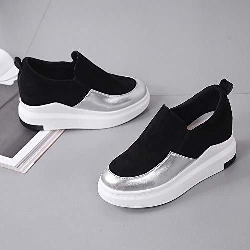 BaZhaHei Sandalias Zapatos con cuñas para Mujer Redondo Interior Aumenta Las Bombas sin Cordones Zapatos Gruesos Casuales de Mujer Aumentan los Zapatos Solos Zapatos Casuales Zapatos Blancos Negro 38