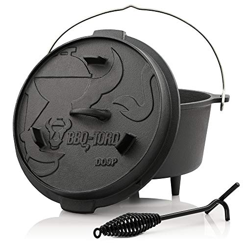 BBQ-Toro Horno Holandés I Serie Premium I Dutch Oven con Patas I 9 litros I Hierro Fundido I Quemado I Barbacoa