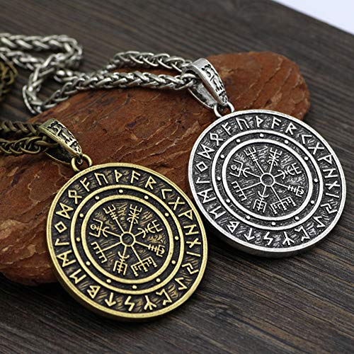 BBYaki Noreste Vikingo Hombre Runas Odin Valknut Pagan Collar Colgante Vegvisir Joyería Escandinava 58 cm Cadena,Brass