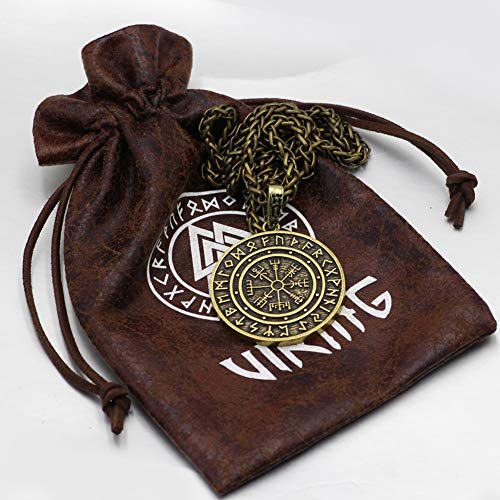 BBYaki Noreste Vikingo Hombre Runas Odin Valknut Pagan Collar Colgante Vegvisir Joyería Escandinava 58 cm Cadena,Brass