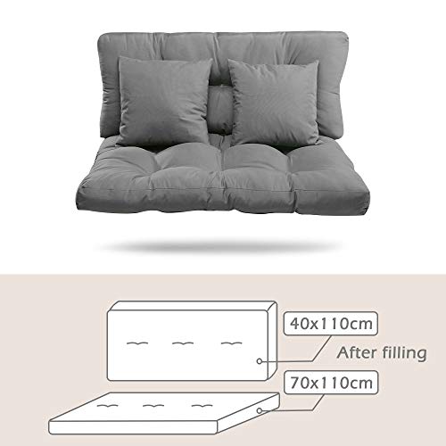 BCASE Pack Cojin Palet Fibra + Cojín Respaldo para Palés Acolchados, Cojín Relleno, Incluyen Cojín de Respaldo y Asiento, Ideal para Jardín, Terraza, Patio y Balcón, Gris