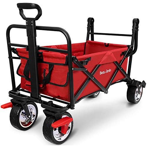 BEAU JARDIN Carretillas de Carro Plegable con Freno con Carro Plegable de Mano Carro Transporte para jardín Carro para Playa Carga hasta 80kg Rojo