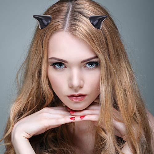 Beaupretty Clips de pelo de cuerno gótico de horror, Cortes de horquilla de diablo de corte Diadema Sombreros para el cabello para Halloween Cosplay, 4 piezas (Negro)