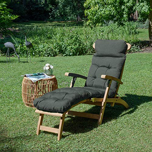 Beautissu cojín colchón para Tumbona Flair DC - 200x50x8 cm con Relleno de gomaespuma - Apto para amacas y sillas de jardín o terraza - Gris Grafito