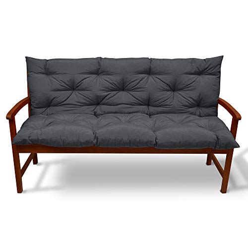 Beautissu Cojín de Banco Flair BR - Colchón con Respaldo para Bancos de jardín, terraza o balcón - 150x50x50 cm - Gris