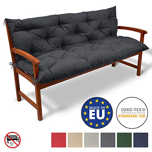 Beautissu Cojín de Banco Flair BR - Colchón con Respaldo para Bancos de jardín, terraza o balcón - 150x50x50 cm - Gris