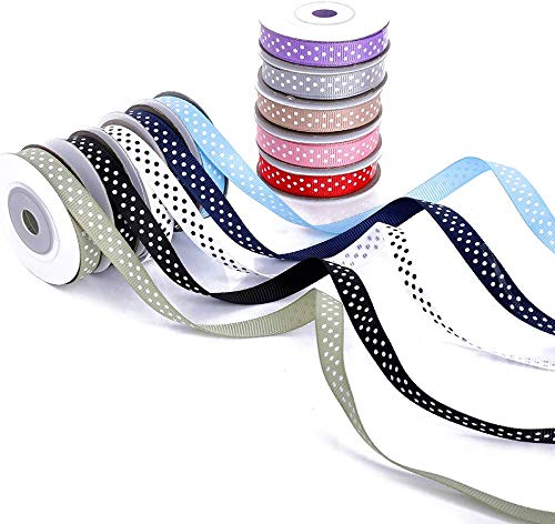 BeiLan cinta de raso de punto de polka,54 yardas/50M 10mm tela cinta satinado 10 rollo(5 metros cada rollo)