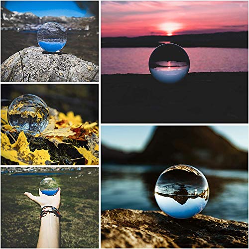 BELLE VOUS Bola de Cristal K9 100mm-Bola Cristal Fotografia 10cm Base de Cristal, Bolso Terciopelo, Paño Microfibra y Caja de Regalo-Esfera Lente Transparente Decoración Oficina, Meditar, Curación