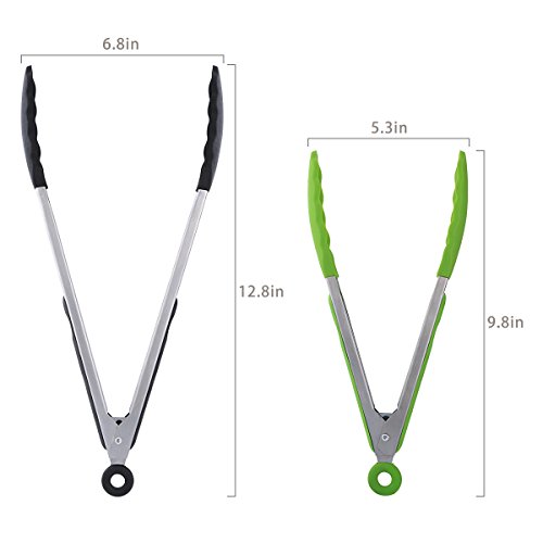Belmalia 2X Pinzas Barbacoa Silicona Set 23 cm + 30 cm, Tenacillas Cocina, Cocinar, Carne, Ensaladas, Pasta, Wok, Verde + Negro