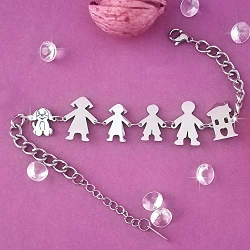 Beloved - Pulsera de familia para mujer o unisex, de acero, en diferentes variantes: pulsera para la mamá, papá, niño, niña, gato y perro (varias composiciones) GENITORI + BIMBO + BIMBA + CANE