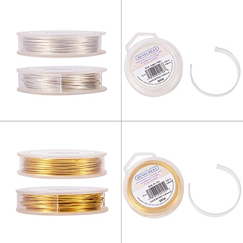 BENECREAT 20m 0.8mm Alambre de Cobre Cable Metal Alambre de Joyería para Manualidad Dorado y Plateado Calibre 20, 10m/Rollo, 2 Rollos