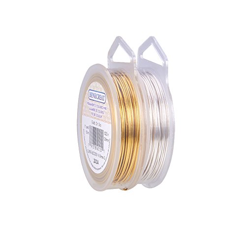 BENECREAT 20m 0.8mm Alambre de Cobre Cable Metal Alambre de Joyería para Manualidad Dorado y Plateado Calibre 20, 10m/Rollo, 2 Rollos