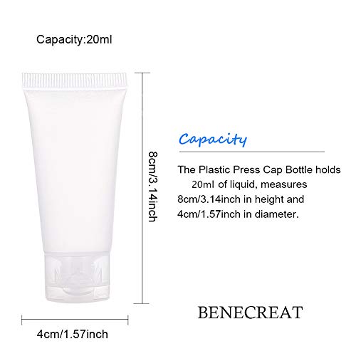 BENECREAT 30 Pack 20ml Botella Exprimible de Cosmético Tubo Suave Cosmético Transparente Tubo de Empaquetado de Crema Champú Loción Tapa de Tirón, Blanco