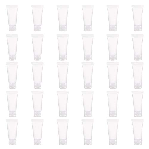 BENECREAT 30 Pack 20ml Botella Exprimible de Cosmético Tubo Suave Cosmético Transparente Tubo de Empaquetado de Crema Champú Loción Tapa de Tirón, Blanco