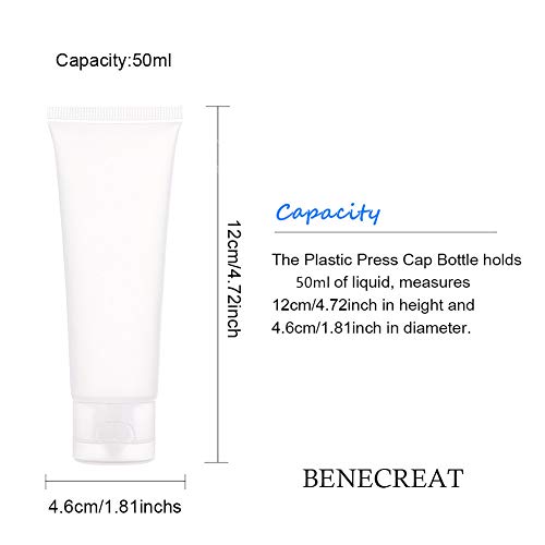 BENECREAT 30 Pack 50ml Botella Invertida Tubo Suave Cosmético Transparente Tubo de Empaquetado de Crema Champú Loción Tapa de Tirón, Blanco