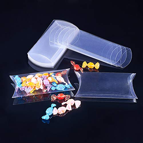 BENECREAT 30 Pack Caja Transparente de Plástico PVC Cajita Plegable de Regalo en Forma de Almohada Almacenemiento de Caramelo para Navidad Boda Fiesta Cumpleaños Ducha de Bebé