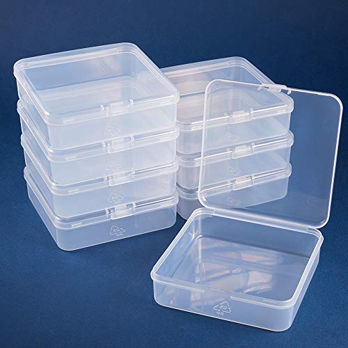 BENECREAT 8 Pack Caja de Almacenamiento de Plástico Transparente con Tapas Abatibles para Pastillas Hierbas Cuentas Pequeñas Tarjetas 10.5x10.5x3cm