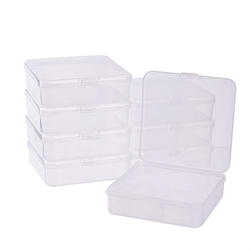 BENECREAT 8 Pack Caja de Almacenamiento de Plástico Transparente con Tapas Abatibles para Pastillas Hierbas Cuentas Pequeñas Tarjetas 10.5x10.5x3cm