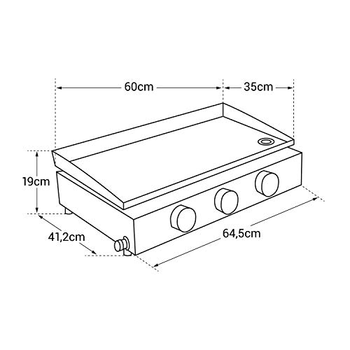 Beneffito Cooker - Plancha de Gas - 3 Quemadores de Acero Aluminizado - 6 KW de Potencia - Placa de Acero Inoxidable - Cocción Sana y Sabrosa