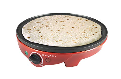 Beper BT.700Y Crepera eléctrica, 1300 W, 0.4 litros, 0.02 Decibeles, Aluminum, Rojo y negro