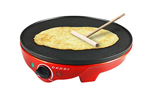 Beper BT.700Y Crepera eléctrica, 1300 W, 0.4 litros, 0.02 Decibeles, Aluminum, Rojo y negro