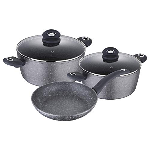 Bergner Q2921 Set 5pc batería de cocina aluminio forjado, inducción, Orion, Gris