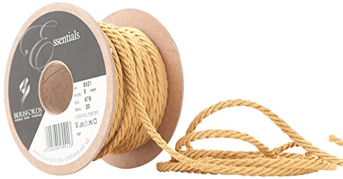 Berisfords Cordón Entrelazado 5 mm x 20 m, Color Dorado Miel