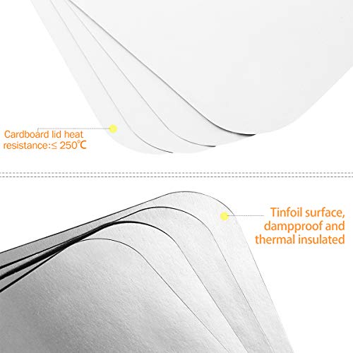 BESTONZON - 20 bandejas grandes de aluminio de alto rendimiento con tapas de tabla para cocinar, asar, hornear, 26 x 19 x 6,3 cm