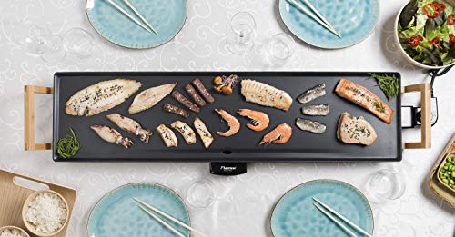 Bestron Asia Lounge Grill Teppanyaki XXL con Diseño Asiático, Con Asas de Bambú, 1800 W, Negro