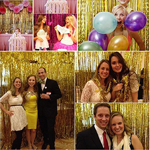 BETESSIN 6pcs Cortina Brillante (1*2m) Cortina de Oropel Metálica Cortina de Borla de Fondo de Foto Para Decoración Pared Fiestas Cumpleaños Navidad Boda Color Oro
