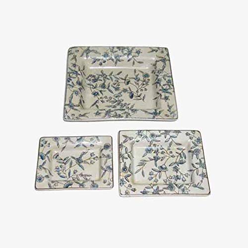 Better & Best Azules Set de 3 ceniceros Porcelana Flores, Medidas 20x17x3 14x11x3 12,5x9,5x2,5, Material: Ceramica, Talla única