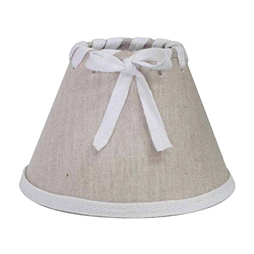 Better & Best Pantalla de lámpara de Lino, con Pinza de sujeción para Bombillas Vela, Tipo romántica, de 14 cm, Color Topo con Lazo y Cinta Blancos