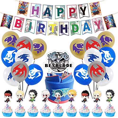 Beyblade Decoraciones Fiestas de cumpleaños, 44 Piezas, Globos de cumpleaños, pancartas, Suministros de Fiesta, Multicolor de decoración de Bodas mexicanas