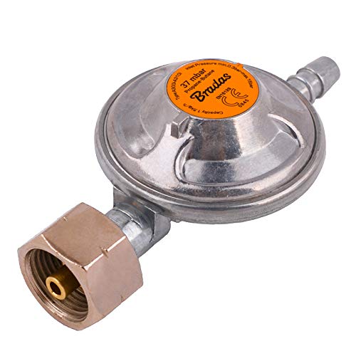 BFG Propane - Regulador de Gas butano de Baja presión (37 mbar, 1,5 kg/h con válvula de Emergencia, Barbacoa, Camping, Caravana, Fontanero)