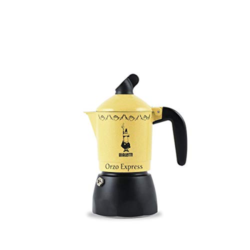 Bialetti Moka Orzo Express Cafetera Italiana Espresso, 2 Tazas, Aluminio, Negro/Amarillo