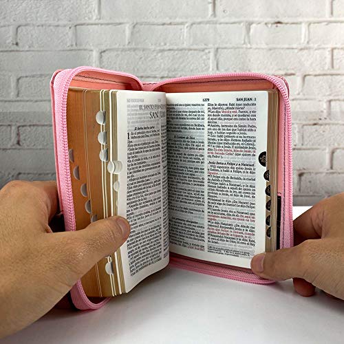 Biblia Reina Valera 1960 tamaño bolsillo cierre/índice piel italiana Rosa/marrón