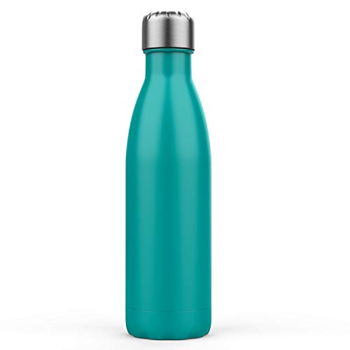 BICASLOVE Botella de Agua de Acero Inoxidable,Diseño de Pared Doble,Boca EstáNdar,para Correr,Gimnasio,Yoga,Ciclismo,500ML,Azul Turquesa