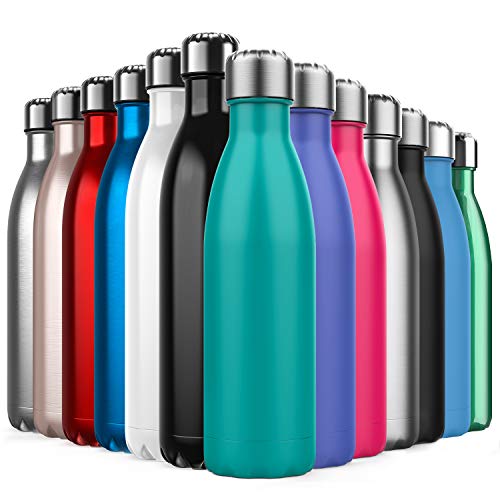 BICASLOVE Botella de Agua de Acero Inoxidable,Diseño de Pared Doble,Boca EstáNdar,para Correr,Gimnasio,Yoga,Ciclismo,500ML,Azul Turquesa