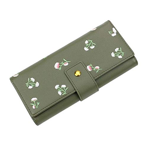 Billetera de Flores Billetera de Cuero para Mujer Billetera de Mujer Larga para Mujer Hebilla Florista Roja Tarjeta de Billetera Rosa roja Paquete 19x9.5cm Verde