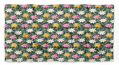 Bimba Gris Hojas y lirio de agua floral Pañuelo de seda pura estampado para pañuelos de cabeza de cuello de cabello para mujeres 40 x 40 Pulgadas