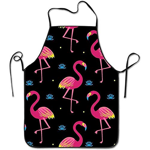 Black Apron Exotic Bird Pink Flamingos Water Lilies Lotus Funny Cooking Apron for Men - BBQ Grill Kitchen Chef Barbecue Gifts, One Size Fits Most