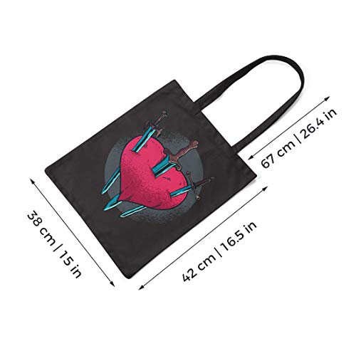 BLAK TEE Cruel and Painful Love Heart Illustration Organic Cotton Reusable Shopping Bag Black