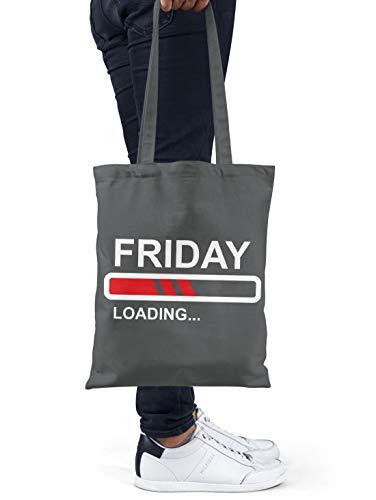 BLAK TEE Friday Loading Slogan Organic Cotton Reusable Shopping Bag Grey