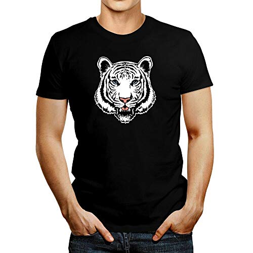 Blanco Bengal Tiger Face Camiseta de algodón para Hombre Camiseta con Cuello Redondo Manga Corta O-Cuello de Verano Top Carta Deporte Ocio Negro Blanco