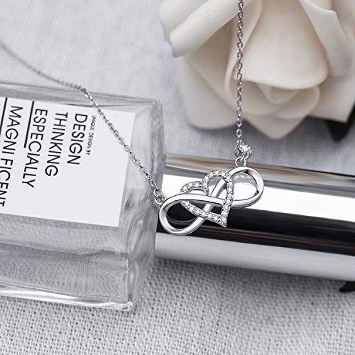 BlingGem Collare Infinito Juntos para siempre Plata de ley 925 Blanco Oro plateado Infinito Corazón Colgante de Circonita Cúbica Regalo de Joyería para Mujer