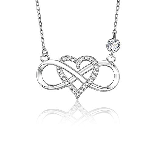 BlingGem Collare Infinito Juntos para siempre Plata de ley 925 Blanco Oro plateado Infinito Corazón Colgante de Circonita Cúbica Regalo de Joyería para Mujer