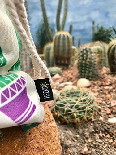 Bolsa de gimnasia para mujeres y niñas en algodón (blanco) - impresa por ambos lados con motivos de cactus - para uso diario, viajes y deportes - adecuada como bolsa de gimnasia, mochila, bolsa de dep