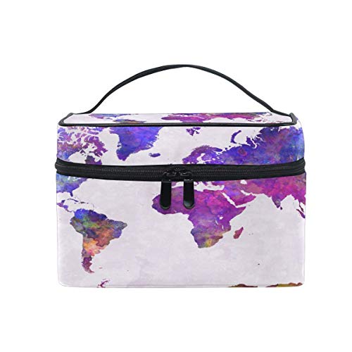 Bolsa de maquillaje, colorido mapa del viejo mundo portátil estuche de viaje grande impresión cosmética bolsa organizador compartimentos para niñas mujeres señora