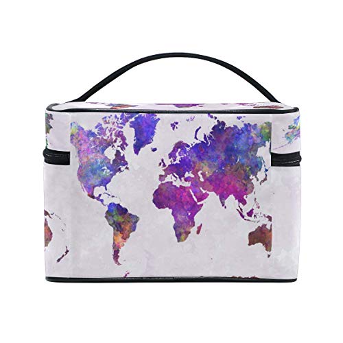 Bolsa de maquillaje, colorido mapa del viejo mundo portátil estuche de viaje grande impresión cosmética bolsa organizador compartimentos para niñas mujeres señora